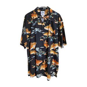 Guy Harvey AFTCO Bluewater Men's 2X Black Hawaiian Camp Shirt Redfish Crab